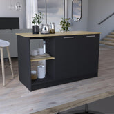 Poem Kitchen Island with Large Top Surface, Double Door Cabinet, and Open Shelves Black / Macadamia