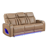Hephaestus Modern Style Upholstery Recliner Sofa Made with Wood & Massage Function Included - Caramel