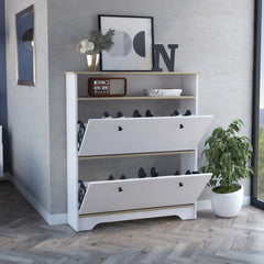Planet 2-Shelf Shoe Rack Light Oak and White