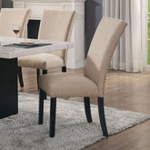 Quasar Linen Like Fabric Contemporary 2pc Dining Side Chairs Nalihead Trim Black Solid wood Legs Dining Room Chairs