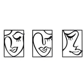 Melody 3 Piece Set Wall Decor, Face Line Drawing Abstract Design, Black Rectangular Metal Frame