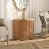 Chronos 24" 2-Drawer Storage Side Table, Natural Brown Beech Wood
