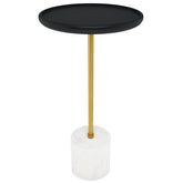 Saturn 12 inch Wide Solid Mango/Genuine Marble/Iron Modern End Table in Black/Gold/White
