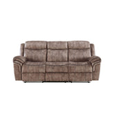 Haven Two Tone Chocolate Velvet Recliner Sofa w/USB Port & Drop Down Table