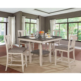 Dining Room Rustic Style Antique White 5pc Dining Set Counter Height Table w Shelf Unique High Chairs Furniture