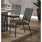 Set of 2pc Side Chairs Black Finish Synthetic Leather Upholstered Metal Ergonomic Backrest Dining Room Furniture
