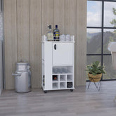 Fable Bar Cart with Cabinet, 6 Built-in Wine Rack and Casters