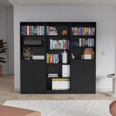 Electra 3 Piece Home Bookcase set, 74" Wide with 11 Shelves and Two Double-Door Cabinet , Living Room Set Set Black