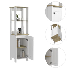 Vista 4-Shelf Linen Cabinet Light Oak and White