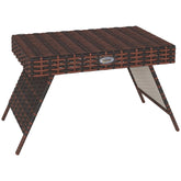 Folding Rattan Side Table, Outdoor End Table, Hand Woven PE Rattan Coffee Table for Balcony, Backyard, Garden, Lawn, Courtyard, Brown