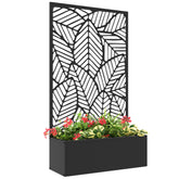 Metal Outdoor Privacy Screen with Raised Garden Bed, Privacy Panel and Planter Box, Wall-Mounted or Freestanding, Black