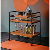 Aphrodite Honey Oak & Black Finish Serving Cart