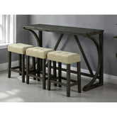 Brown Dining Room 4pc Set Functional Unique Dining Table w USB 3x Stools Tufted Beige Seats Kitchen