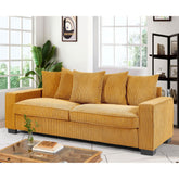 Odysseus Corduroy Sofa with 5 Matching Toss Pillows, Sleek Design, Spacious and Comfortable 3 Seater Couch for Modern Living Room, Large, Ginger