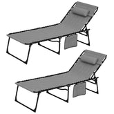 Folding Chaise Lounge Set with Reclining Back, 25.6" x 74" x 14.2", Gray