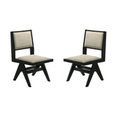 Contemporary Black Color 2pc Dining Side Chairs Light Gray Fabric Upholstered Chairs Arms Dining Room