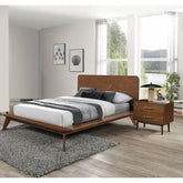 Hercules Bed Walnut Color 3pc Bedroom Set King Size Bed 2x Nightstands Wooden Mid-Century Modern Style