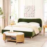 Pinnacle Curved Headboard Upholstered Platform Bed, King, Olive Green Performance Velvet