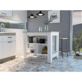 Astyanax Kitchen Island Antibacterial, Three Shelves, Four Legs -Light Oak / White