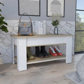 Aria Storage Table, One Extendable Table Shelf, Four Legs, Lower Shelf -Light Oak / White