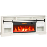 Fireplace TV Stand for TVs Up to 80 Inch, TV Console with Electric Fireplace, Open Storage and Side Cabinets, White