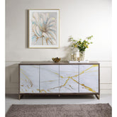 Venus White Marble Paint Oak & Champagne Finish Console Cabinet