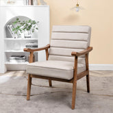 Mid-Century Modern Accent Chair, Solid Wood Frame Leather Look Microfiber Armchair with Open-Framed Arm Design, Plush Padded Seat and Back Cushion for Living Room Bedroom