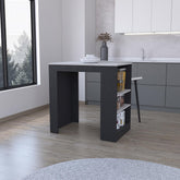 Kitchen Island Doyle, Three Side Shelves, Black / Ibiza Marble Color Finish