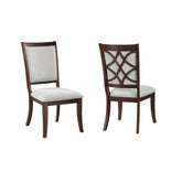 Traditional Dining Side Chairs Set of 2pc, Cherry Finish Wooden Beige Upholstered Seat Formal Chairs Dinng Room Furniture