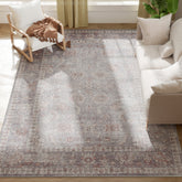 Machine Washable Area Rug 8x10, Non-Slip Traditional Flower Print Floor Carpet for Living Room, Bedroom, Grey and Brown