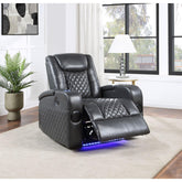 Pluto Dark Gray Leather Aire Power Motion Recliner W/Bluetooth, Wireless Charger & Cupholder