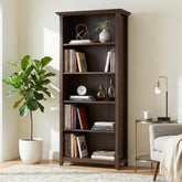 Atlas 30 inch Solid Wood 5 Shelf Bookcase in Russet Brown