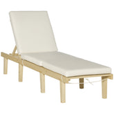 Chaise Lounge Chair for Outdoor, Wood Outdoor Chaise Lounge with 4-Position Adjustable Backrest and Cushion, Reclining Beach Lounge Chair for Deck, Pool, Lawn and Sunbathing, Natural