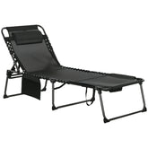 Folding Chaise Tanning Lounge Chair w/ 5-level Reclining Back, Reading Hole, Side Pocket, Headrest, Black