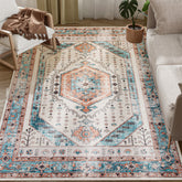 5x7 Area Rug, Vintage Machine Washable Rug, Non-Slip Floor Carpet for Living Room, Bedroom, Dining Room, Brown and Blue