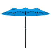 Double-sided Patio Umbrella, 9.5' Outdoor Umbrella with Push Button Tilt and Crank, 3 Air Vents and 12 Ribs, Cyan Blue