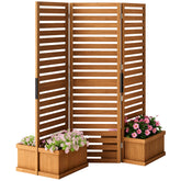Wood Privacy Screen w/ 4 Planter Box, Raised Bed w/ 3 Panels & Drainage Holes