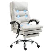 Microfibre Executive Massage Office Chair, Computer Desk Chair, Reclining Chair with Footrest, Double-tier Padding, Swivel Wheels, Cream White