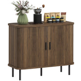 35.4" Sideboard Buffet Cabinet with Storage, Nordic Coffee Bar Cabinet with Slatted Tambour Doors and Metal Legs, Walnut