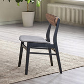 Contemporary Dining Side Chairs Set of 2 Walnut and Black Finish Gray Upholstery Wooden Kitchen Furniture Curved Back