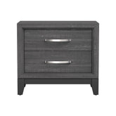 Pinnacle Bedside Nightstand, 2 Drawers Chrome Bar Handles, Gray Wood