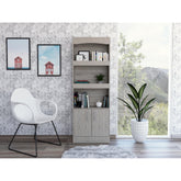 Rhea Bookcase, Metal Hardware, Three Shelves, Double Door Cabinet -Light Gray