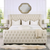 Apocalypse King Tufted Panel Bed Headboard and Footboard Set, Light Beige Linen