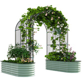 Raised Garden Beds Set with Arch Trellis, Climbing Net, Galvanized Planter Box for Climbing Vegetables Flowers Herbs