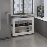 Astyanax Kitchen Island with Two Small Drawers And Two open compartments below, Compact Storage Solution for Kitchen Organization