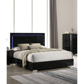 Contemporary Piano Black 1pc Queen Size Bed w LED Headboard UV Finish Bedframe Bedroom Furniture