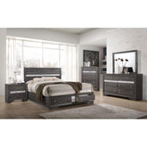 Traditional Style Full 5pc Storage Bedroom Set made with Wood in Gray