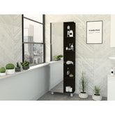 Iphigenia Mirror Linen Cabinet, Four Interior Shelves, Five External Shelves -Black