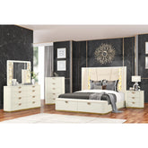 Harmony Pierre Modern Style 5 Pc Queen Upholstered Bedroom Set Made with Wood and Gold Accents in Beige