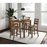 Fable Finish Transitional Style 5pc Dining Table Set 1x Counter HT. Table 4x Chair Square Shape Table Slat Back Chair Dining Room